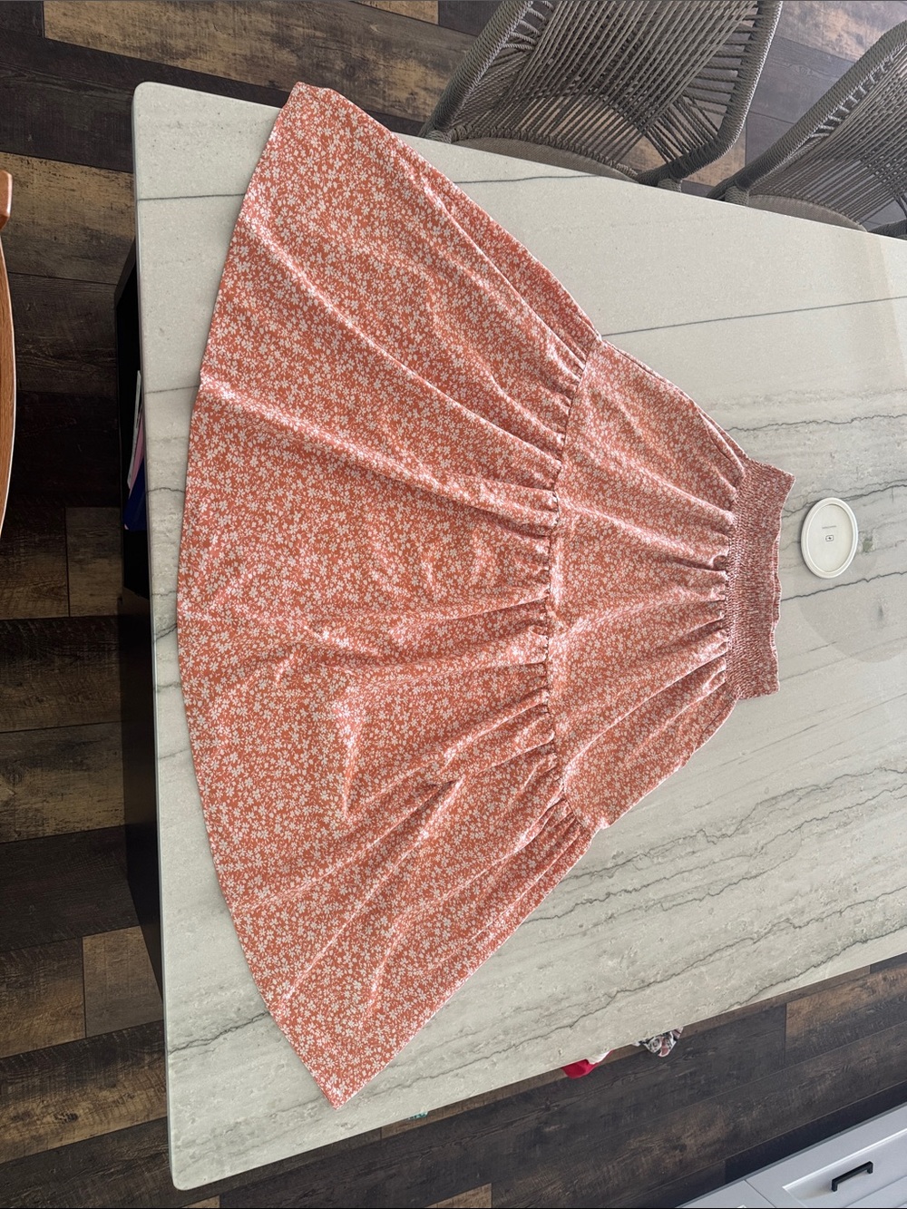 Smocked Waist Floral Midi Skirt in Dusty Coral Pink